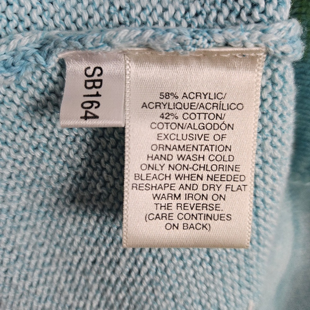 Susan Bristol Women's Blue Cardigan Size L Cotton Blend Palm Trees Rock Coconuts - Picture 4 of 11